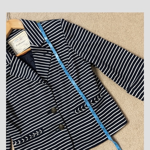 Anthropologie Cartonnier Blazer Navy White Stripe Nautical Two Button Front Sz M - Picture 10 of 14